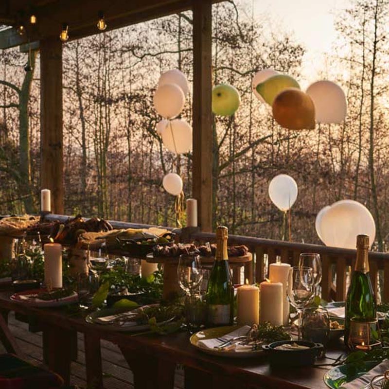 The Conservatory private dining room dressed for an evening dinner